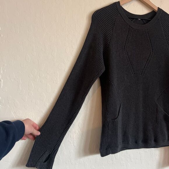 Lululemon The Sweater The Better Crewneck Pointelle Knit Sweater 10 Washed Black - Picture 6 of 11